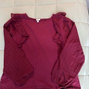 J. Crew Maroon Ruffle Sleeve Blouse